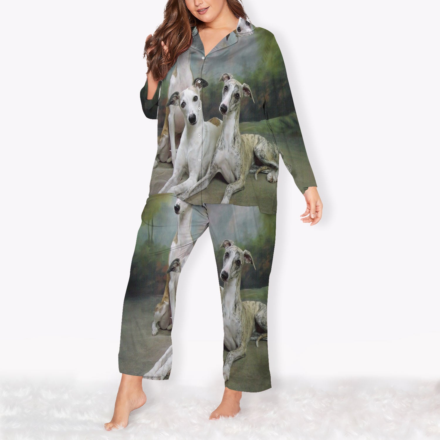 Greyhound Triple Plus Size Pajama Set | Sleepwear | Long Sleeve Pjs | Oversized Pyjamas